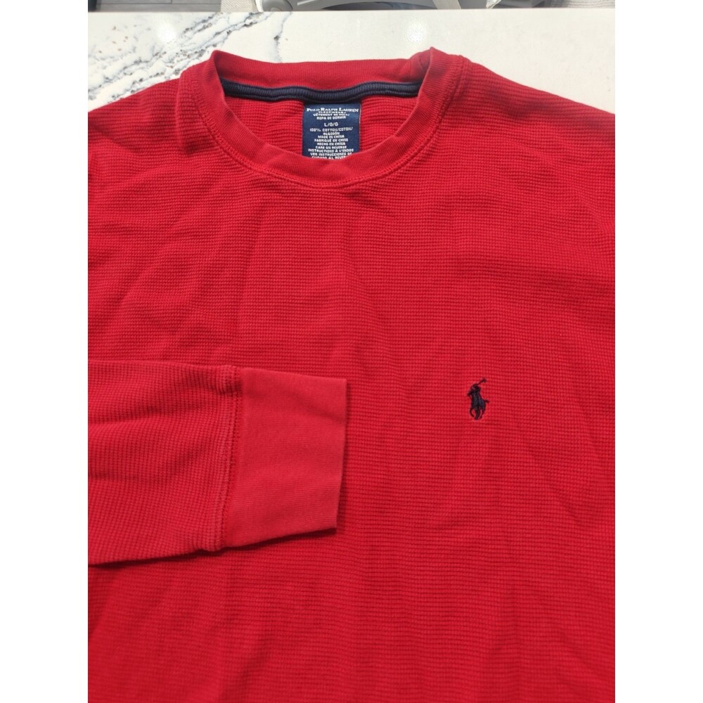 Polo Ralph Lauren Mens Red Waffle Knit Thermal Long Sleeve Sleep Shirt Size L